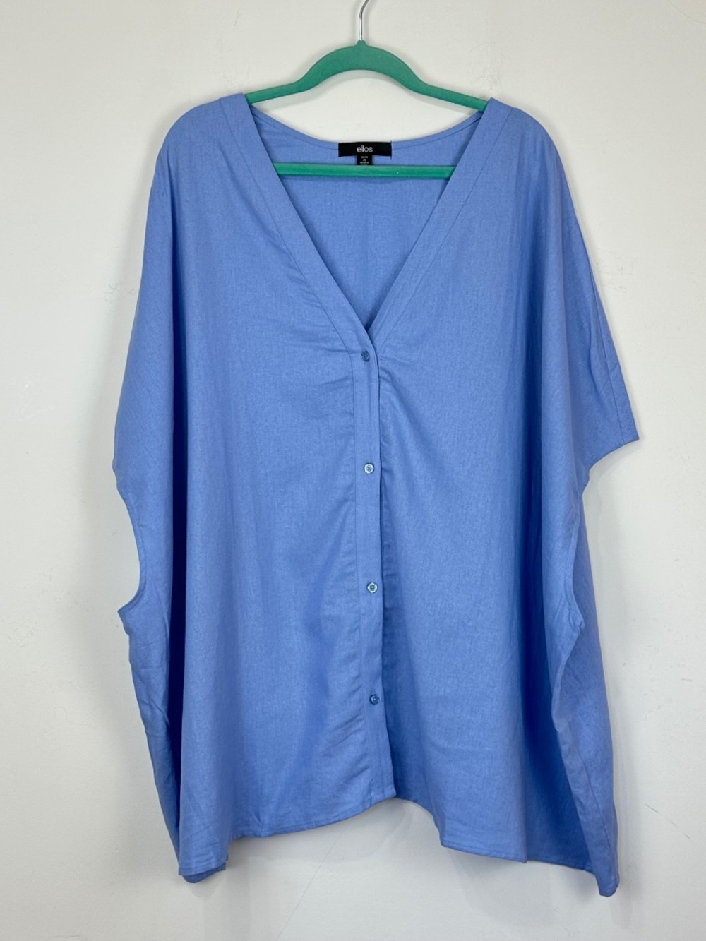 Ellos Women's Linen Blend Boxy Oversized Top 2X Beach Lagenlook Boho